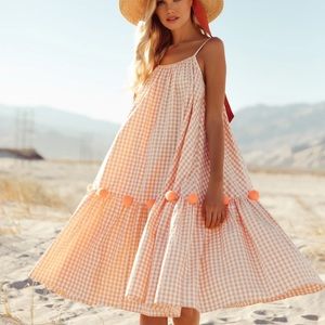 Sundress Open Back Clea Midi Dress in Peach Gingham